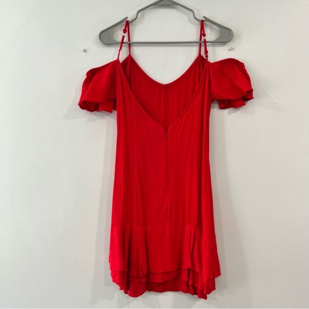 💃🏻Lulus Red Ruffled Up Cold Shoulder Backless Mini Dress‎ - Picture 7 of 13